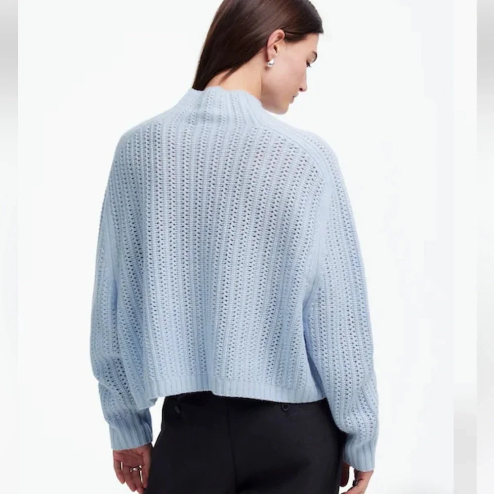 Madewell Pointelle-Stitch Mockneck Blue Sweater Size S . Style NU915